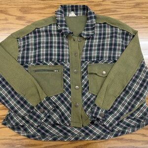 POL Oversize Boho Patchwork Button Up Shirt Hippie Cottagecore Women’s M FWJ239A